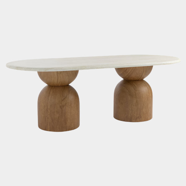 Cynthia Travertine Concrete Indoor / Outdoor 87" Oval Dining Table