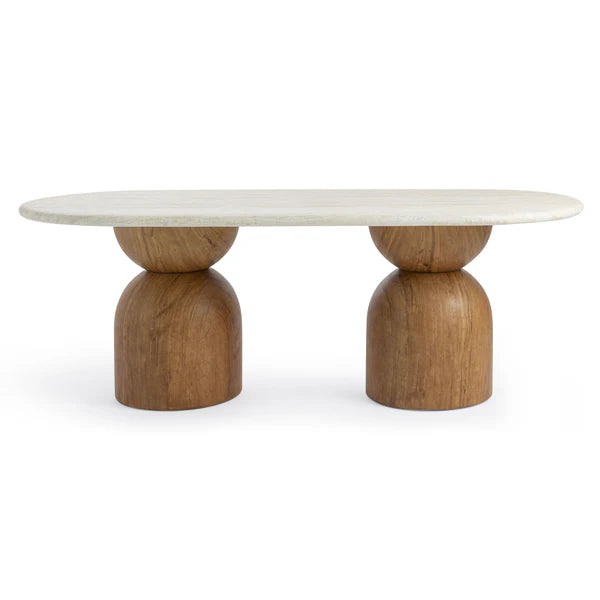 Cynthia Travertine Concrete Indoor / Outdoor 87" Oval Dining Table