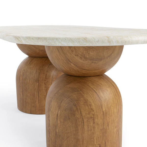Cynthia Travertine Concrete Indoor / Outdoor 87" Oval Dining Table