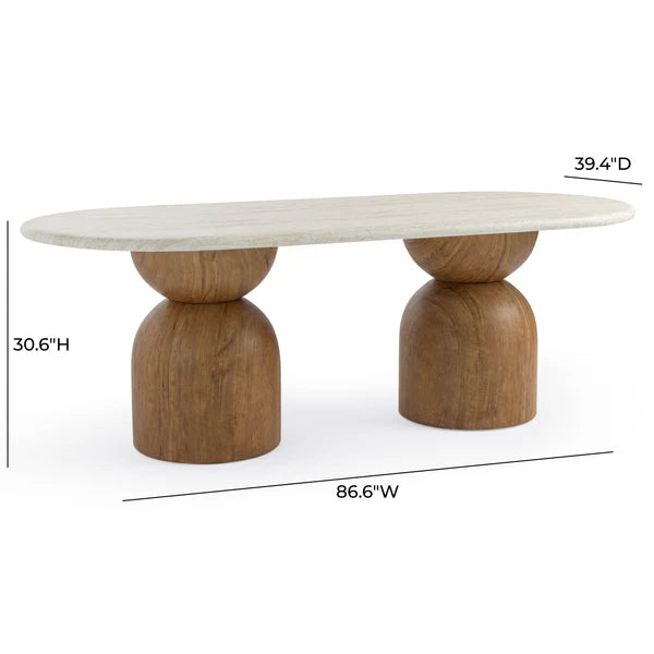 Cynthia Travertine Concrete Indoor / Outdoor 87" Oval Dining Table