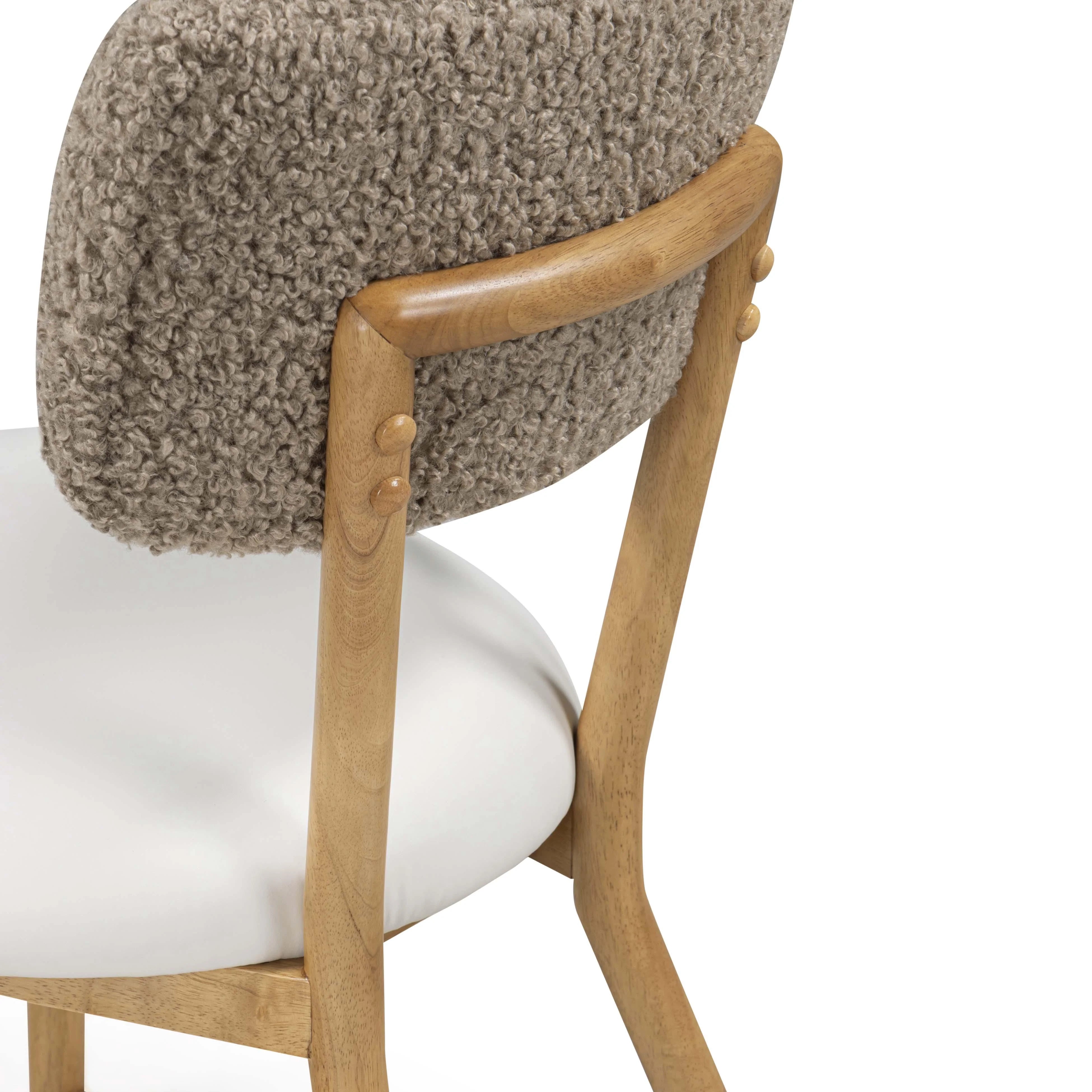 Bobbie Cream Performance Vegan Leather and Grey Vegan Shearling Dining Chair