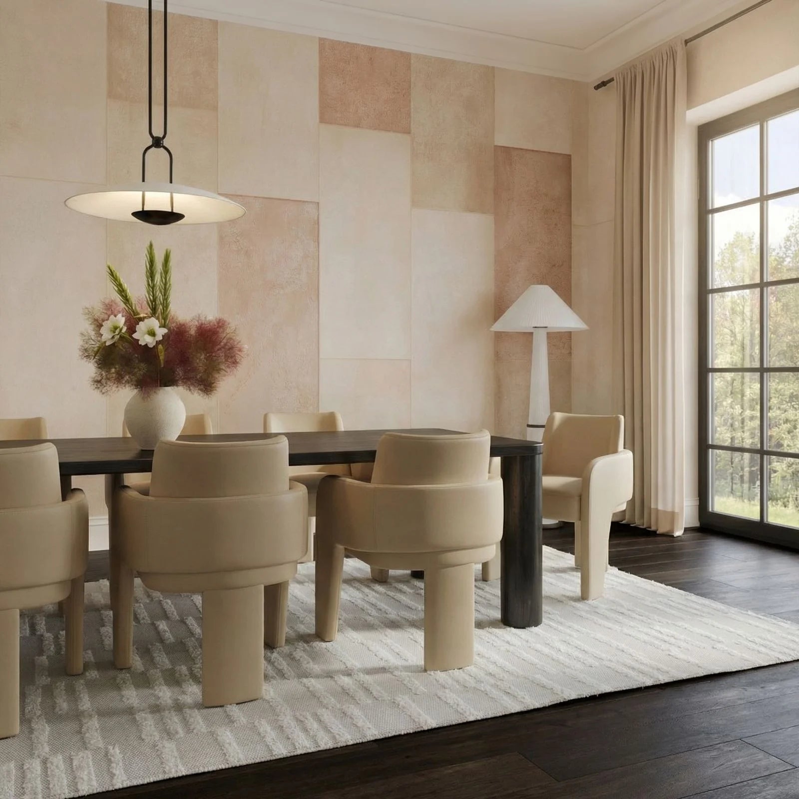 Chaise de salle à manger en cuir végétalien Leo Cream Performance