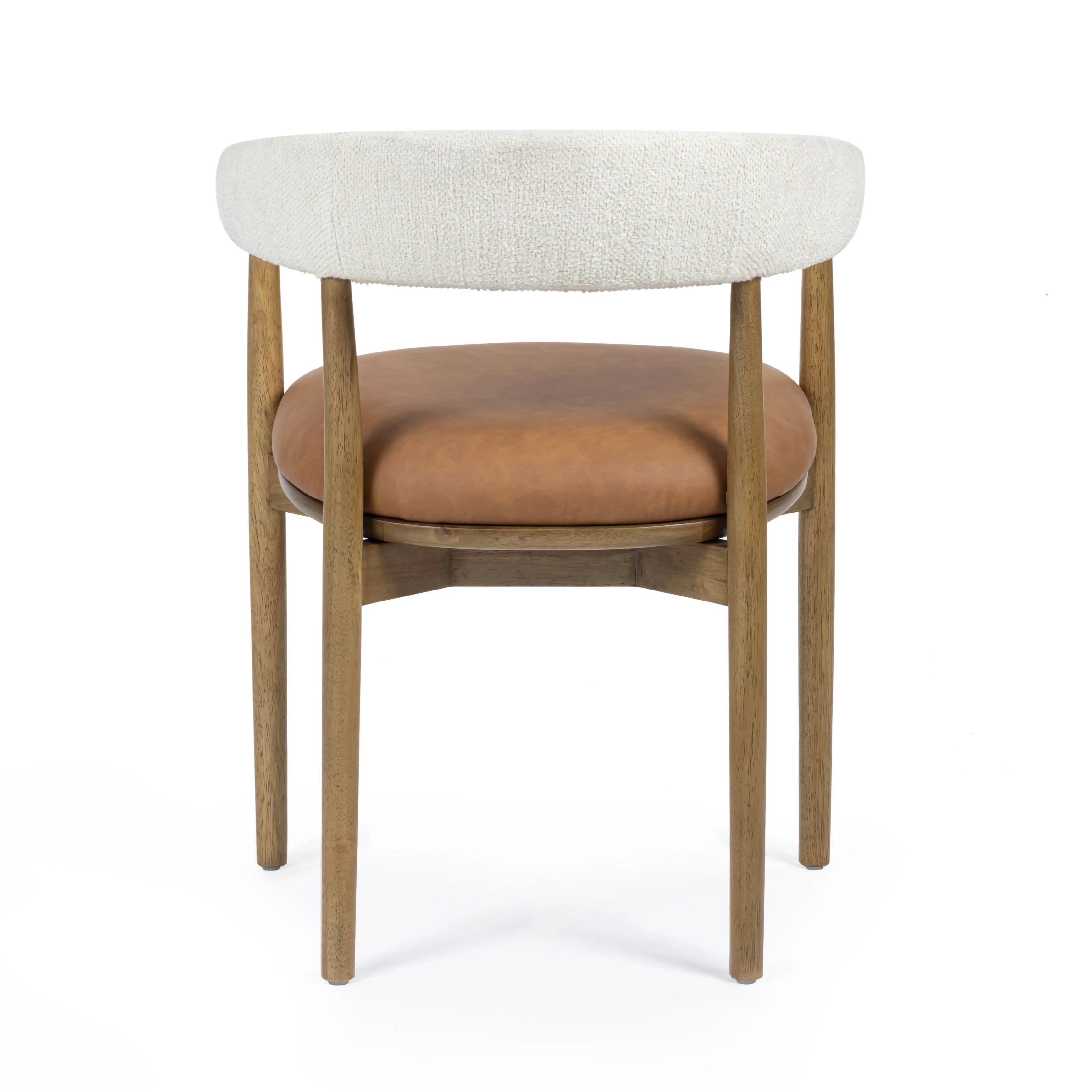 Vina Cognac Performance Vegan Leather and Cream Textured Weave Dining Chair