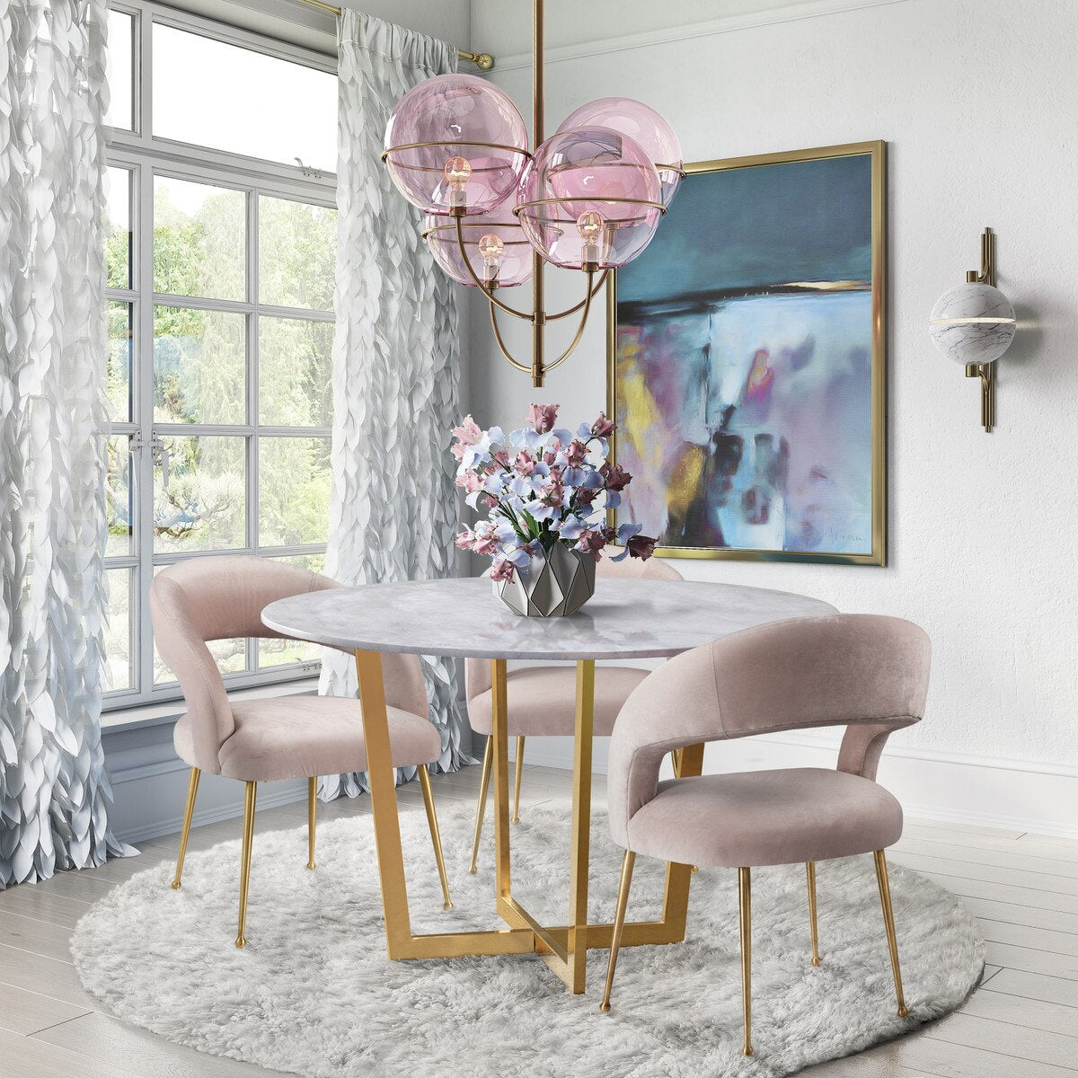 Chaise de salle à manger en velours Rocco Blush