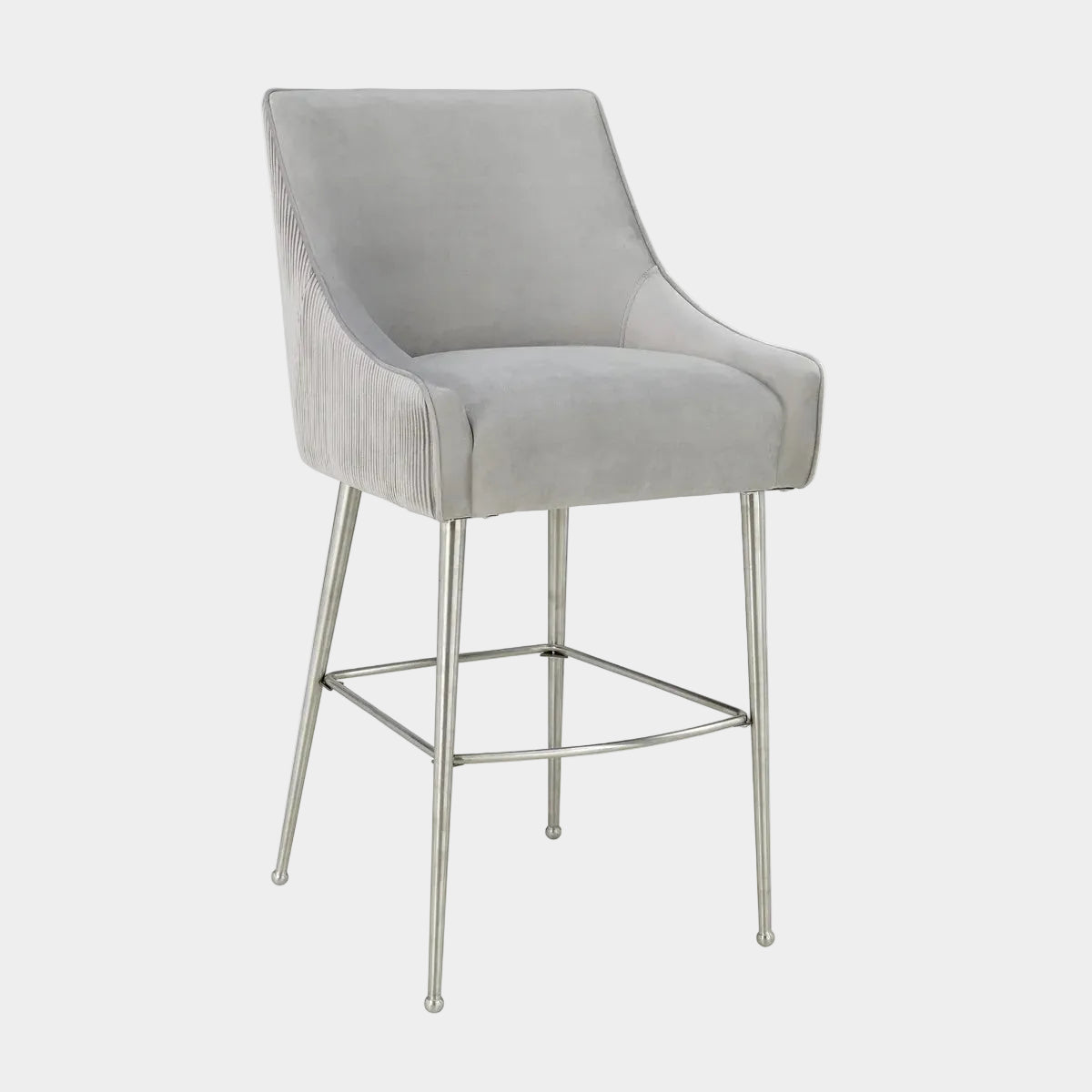 Tabouret de bar Beatrix en velours gris clair plissé