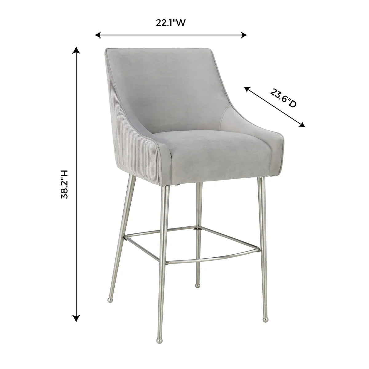 Tabouret de bar Beatrix en velours gris clair plissé