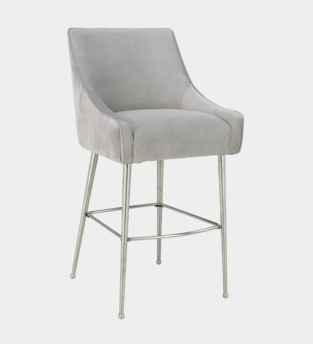 Tabouret de bar Beatrix en velours gris clair plissé