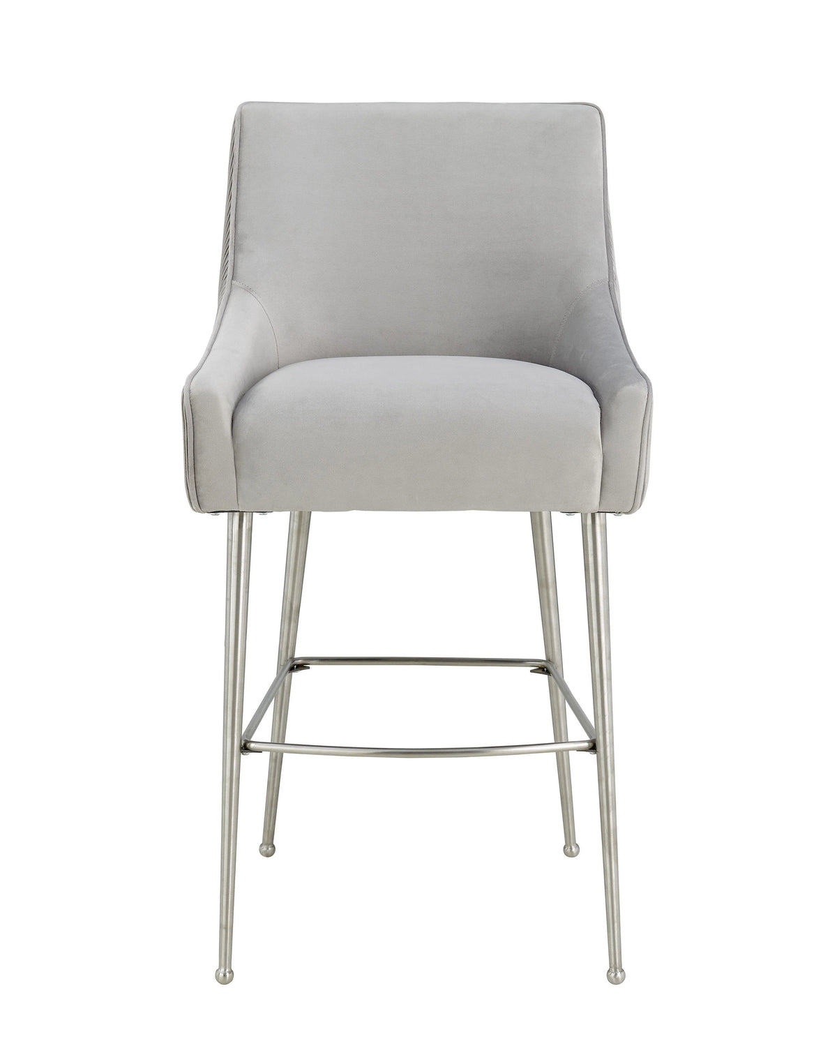 Tabouret de bar Beatrix en velours gris clair plissé