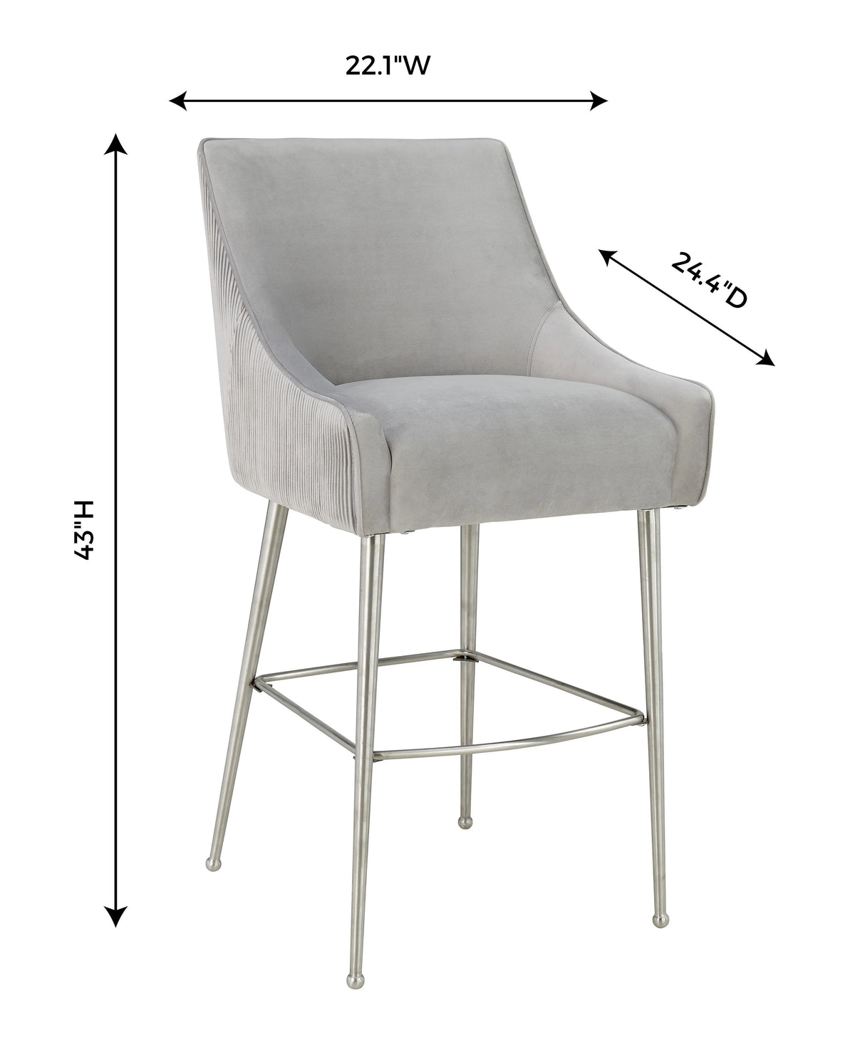Tabouret de bar Beatrix en velours gris clair plissé