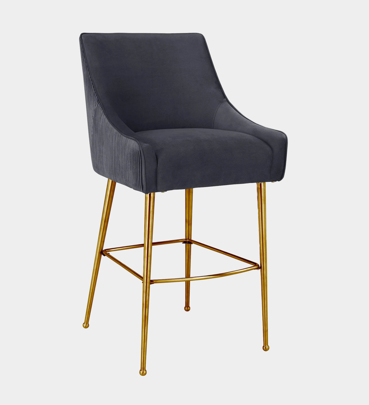Tabouret de bar Beatrix en velours gris clair plissé