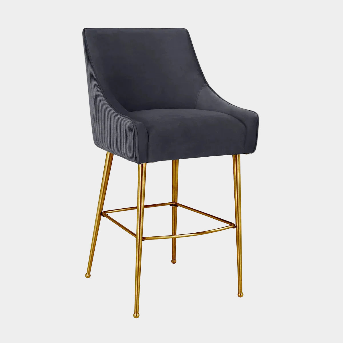 Tabouret de bar Beatrix en velours gris clair plissé
