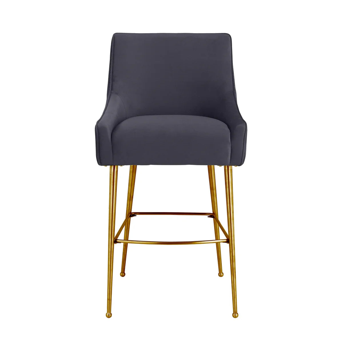 Tabouret de bar Beatrix en velours gris clair plissé