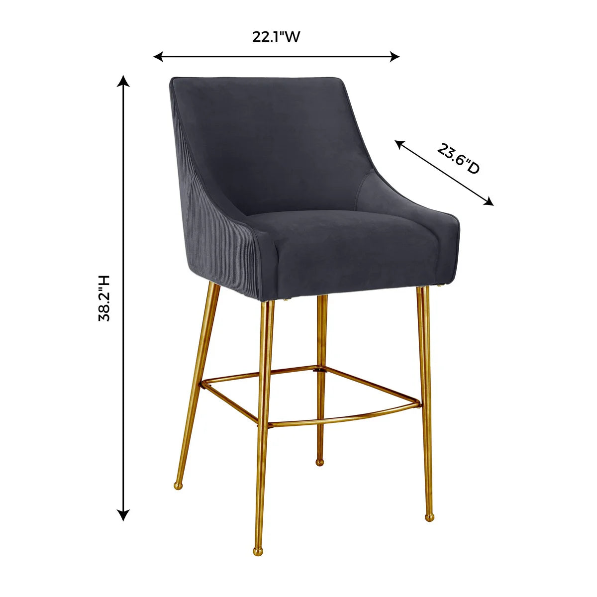 Tabouret de bar Beatrix en velours gris clair plissé