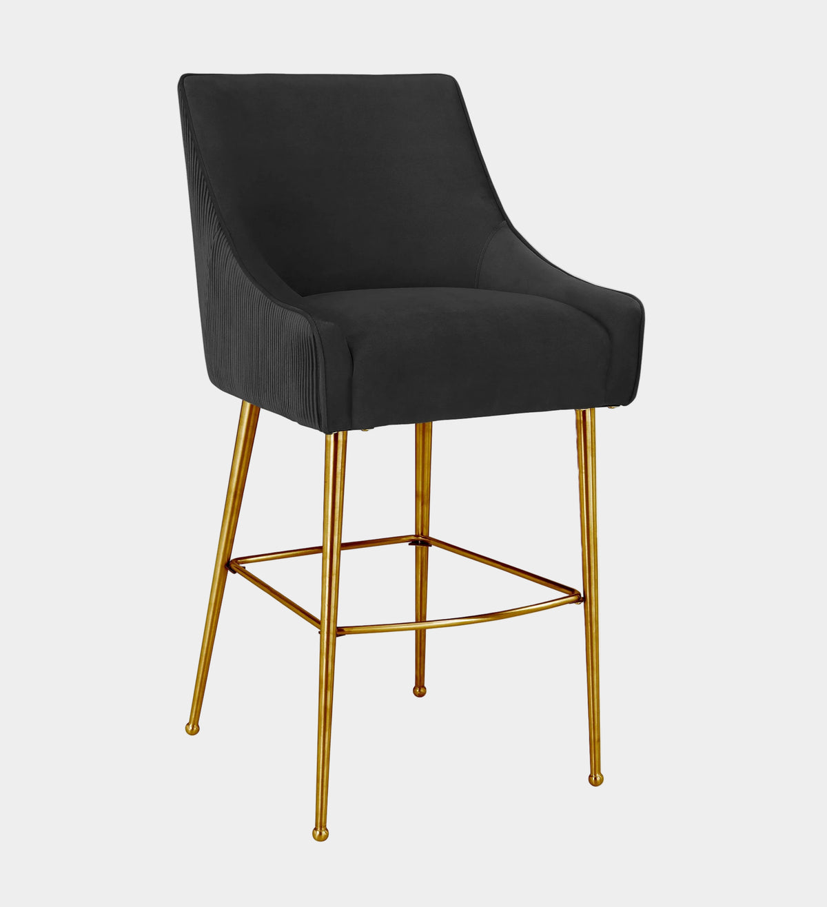 Tabouret de bar Beatrix en velours gris clair plissé