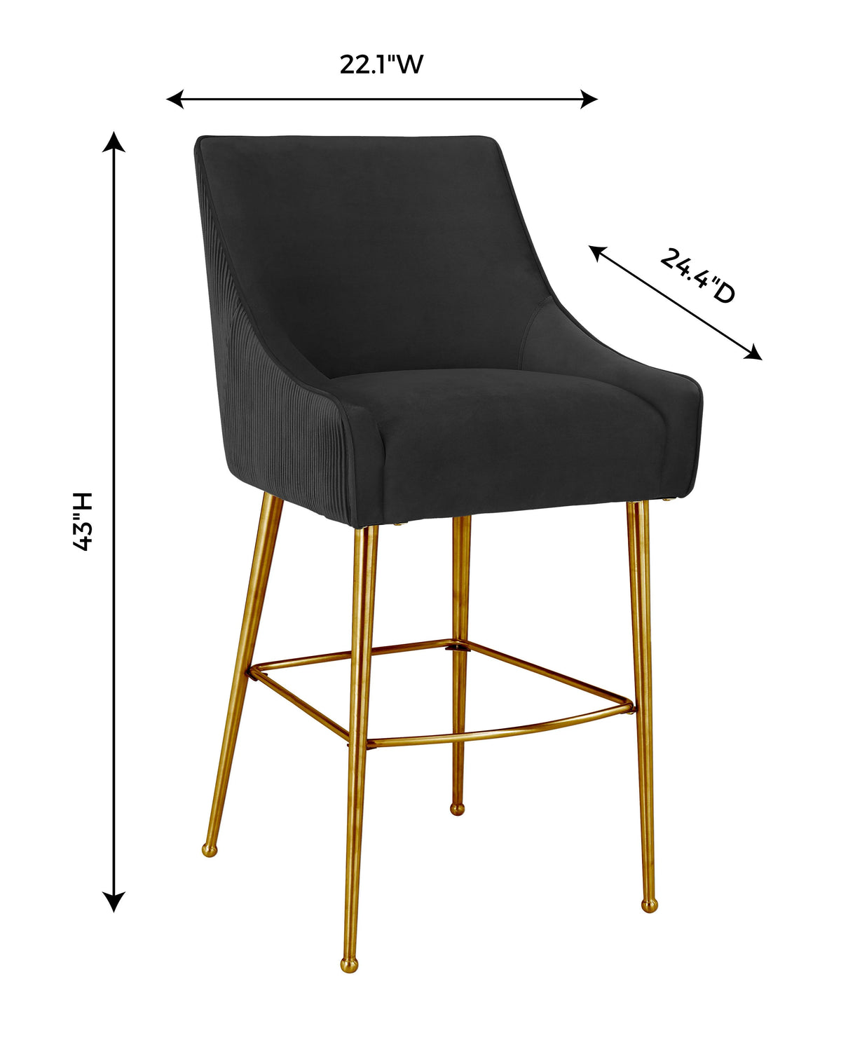 Tabouret de bar Beatrix en velours gris clair plissé