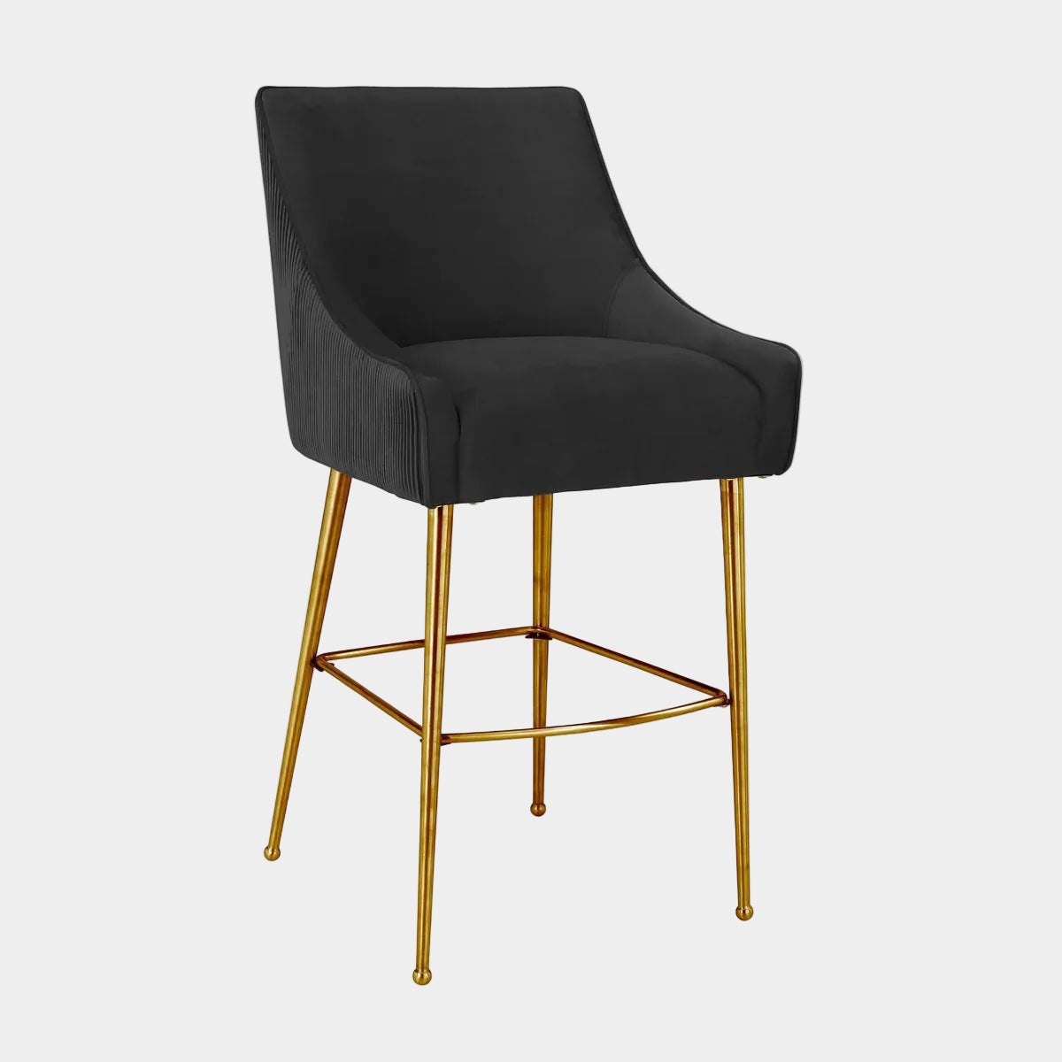 Tabouret de bar Beatrix en velours gris clair plissé