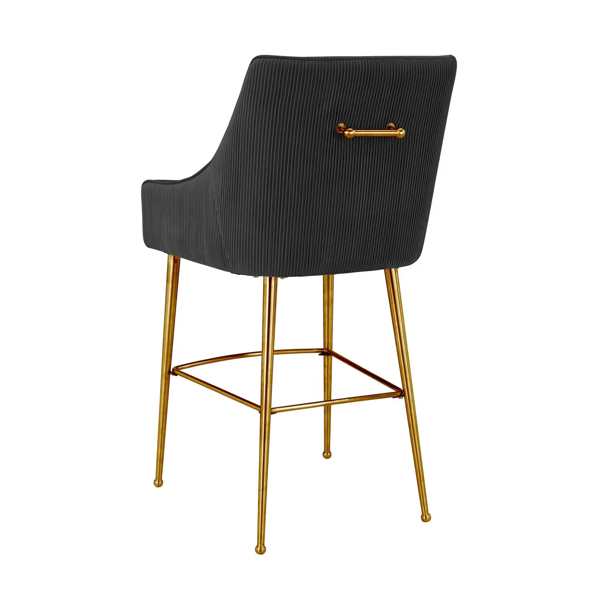 Tabouret de bar Beatrix en velours gris clair plissé