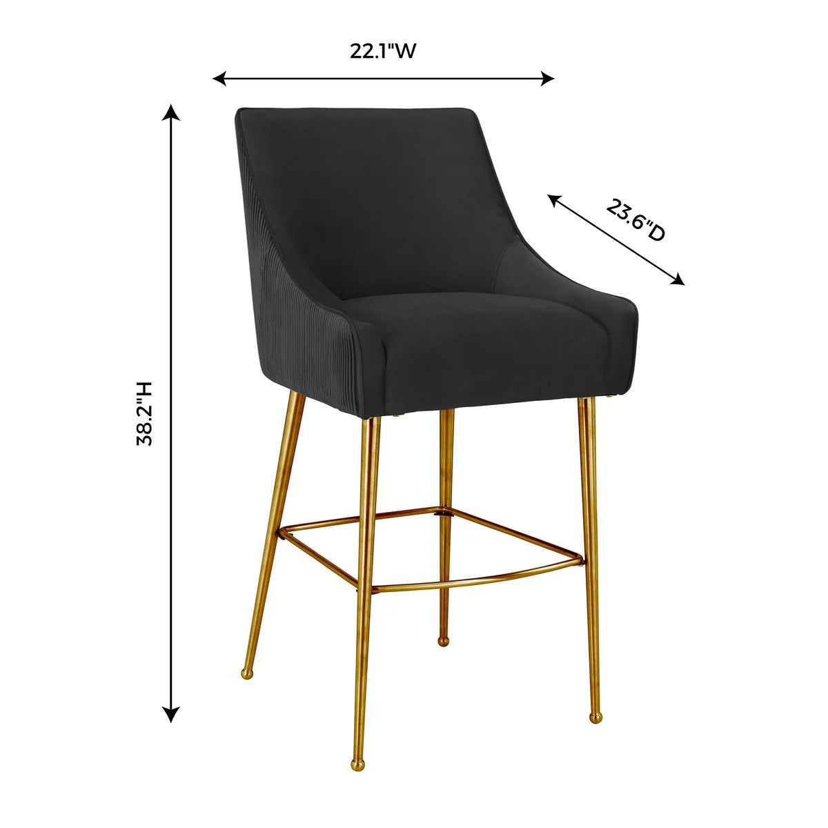 Tabouret de bar Beatrix en velours gris clair plissé