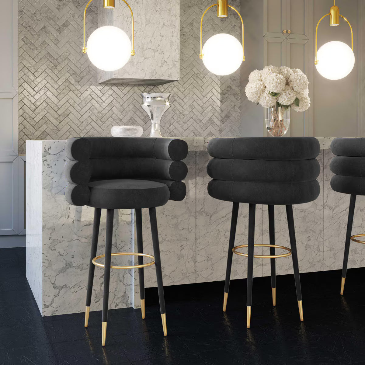 Tabouret de bar Betty en velours noir