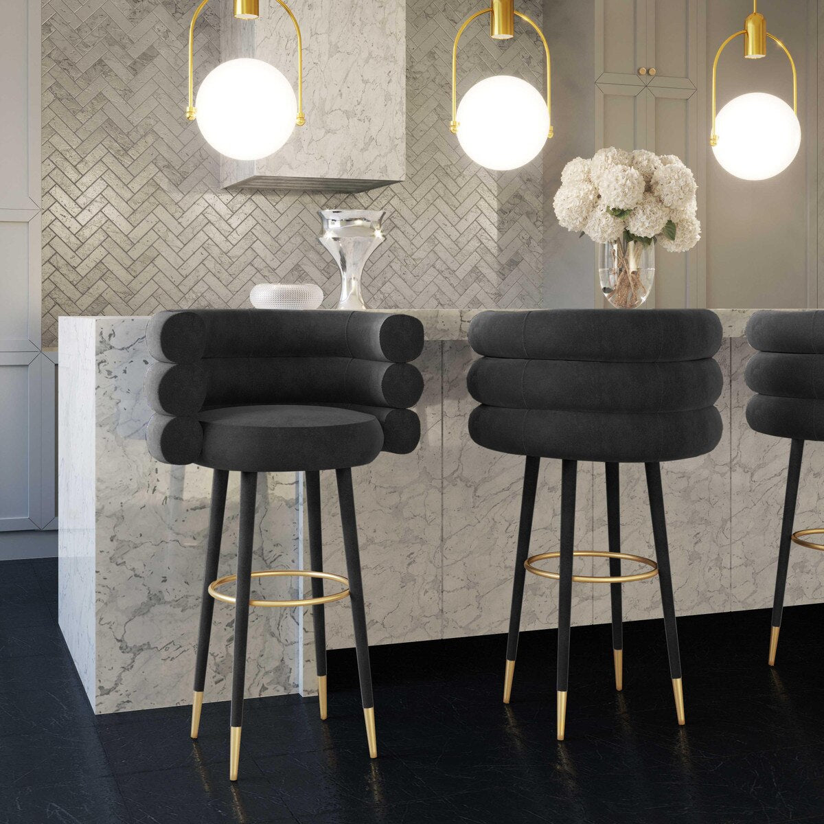 Tabouret de bar Betty en velours noir