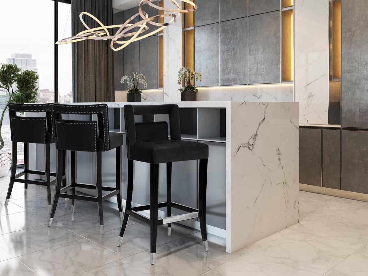 Tabouret de bar en velours noir Hart