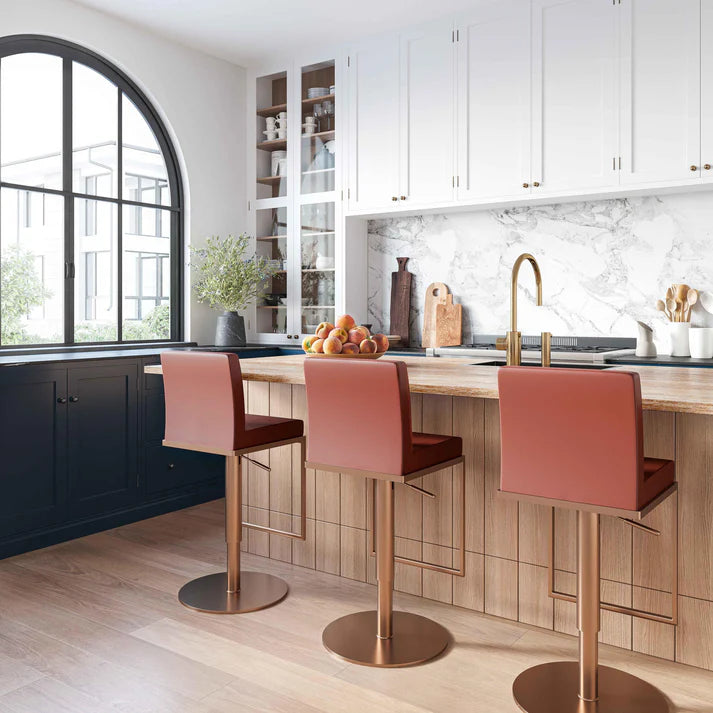 Sentinel Saddle Brown Performance Vegan Leather and Rose Gold Adjustable Stool