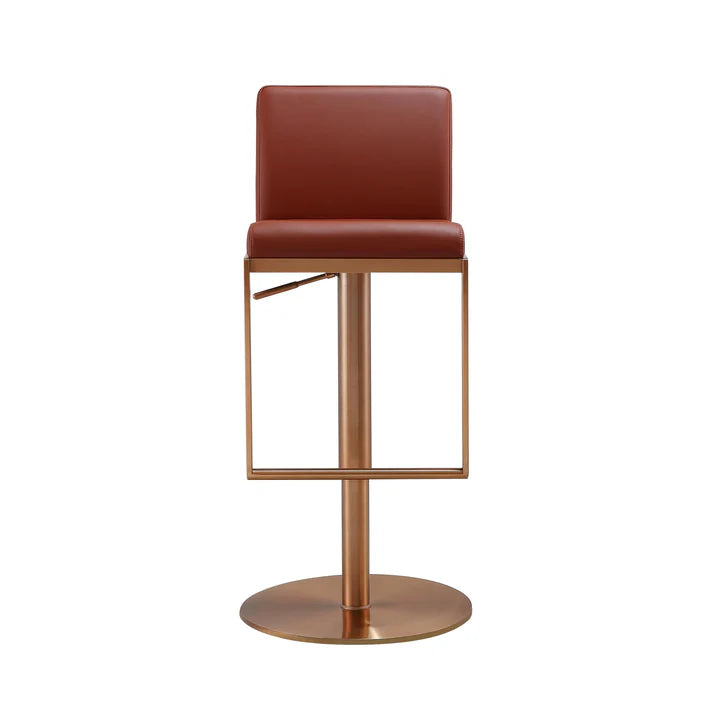 Sentinel Saddle Brown Performance Vegan Leather and Rose Gold Adjustable Stool
