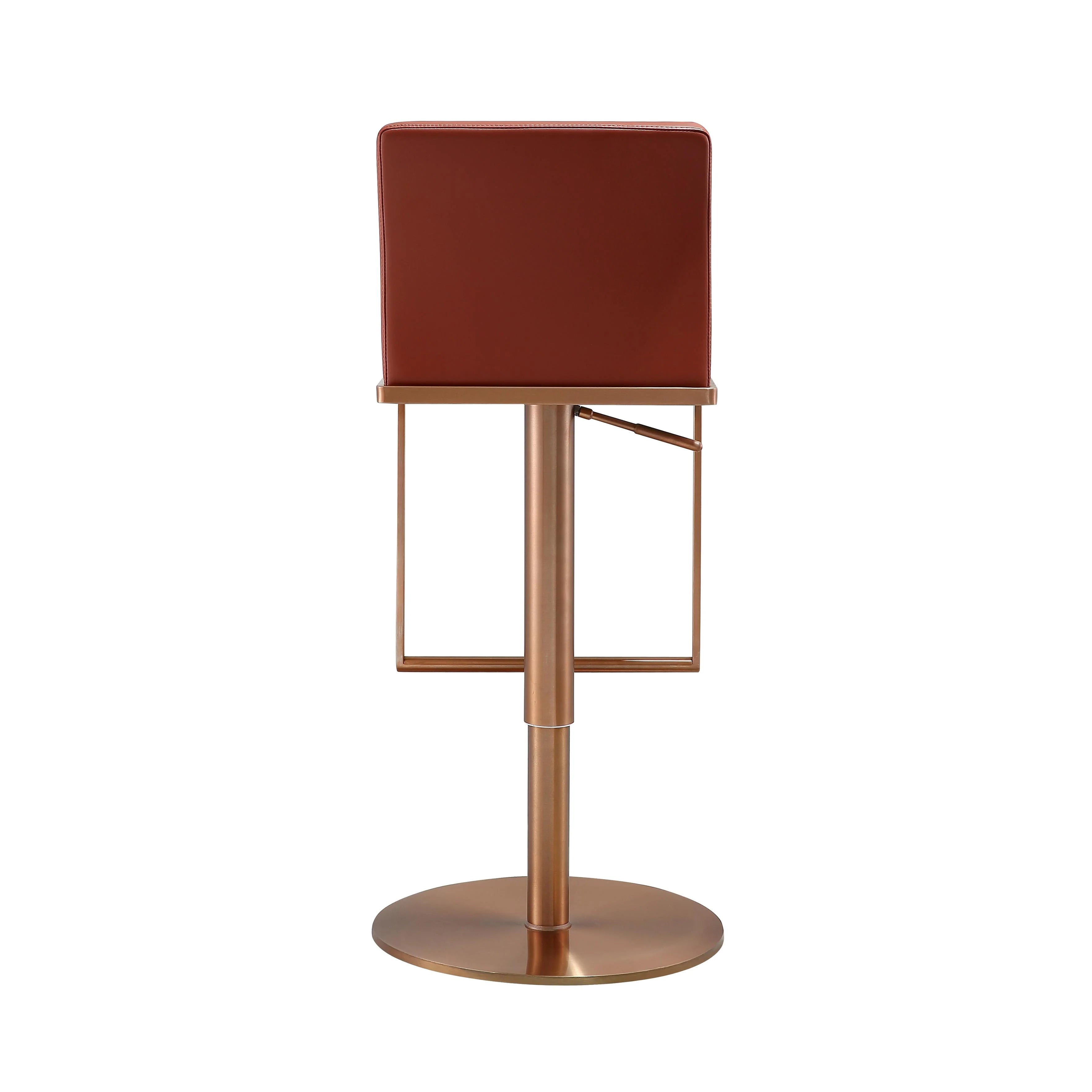 Sentinel Saddle Brown Performance Vegan Leather and Rose Gold Adjustable Stool