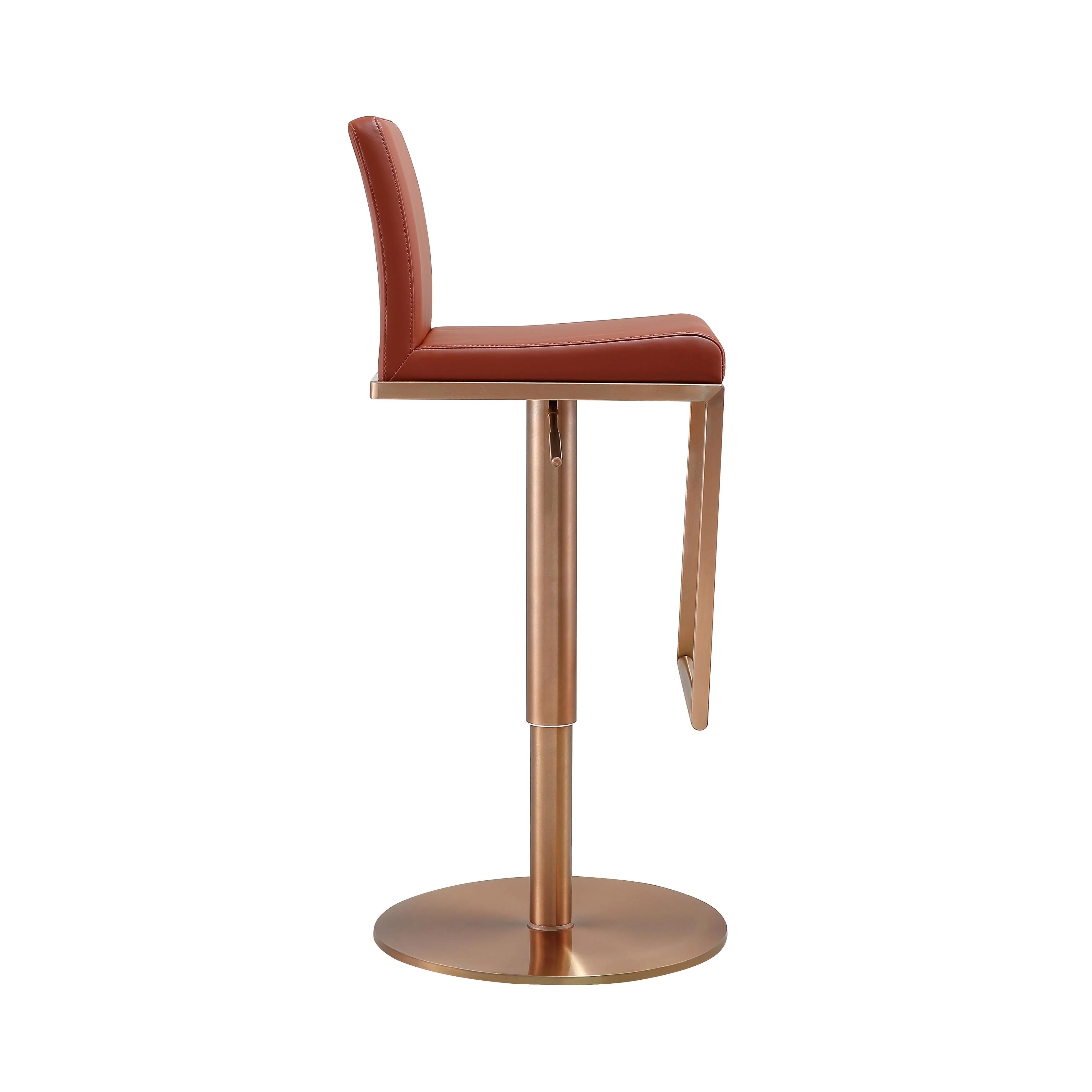 Sentinel Saddle Brown Performance Vegan Leather and Rose Gold Adjustable Stool