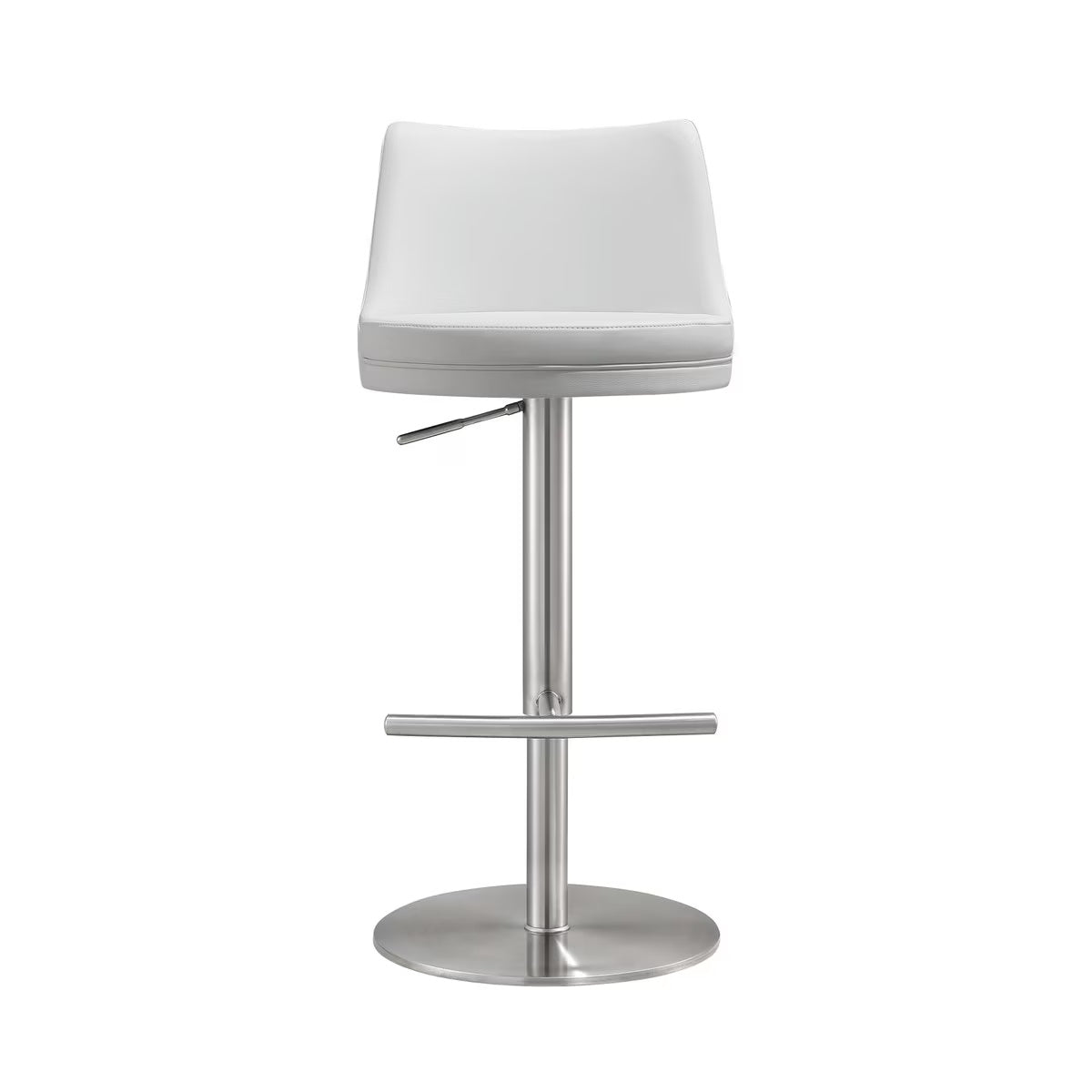 Reagan White Performance Vegan Leather and Silver Adjustable Stool