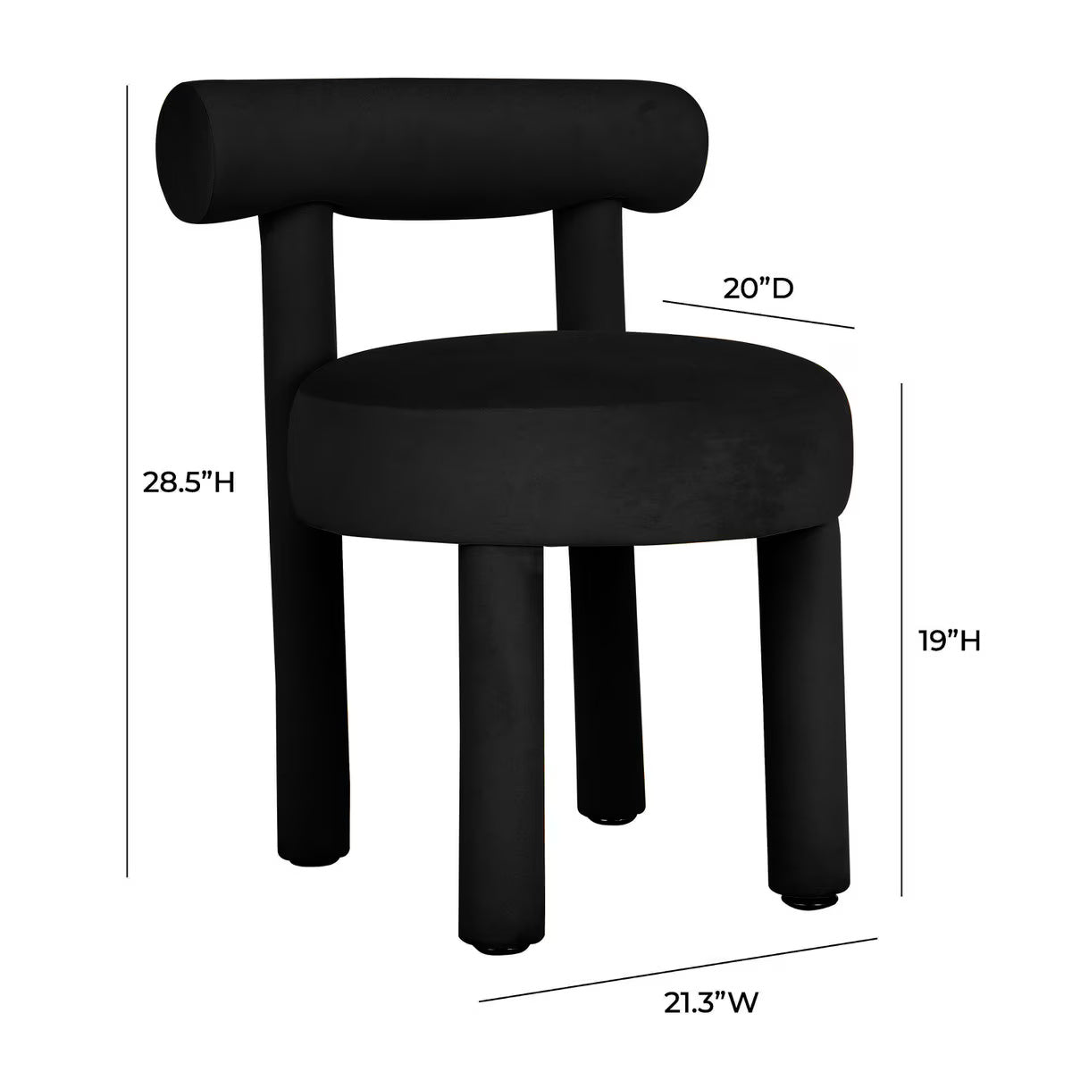 Chaise de salle à manger en velours noir Carmel
