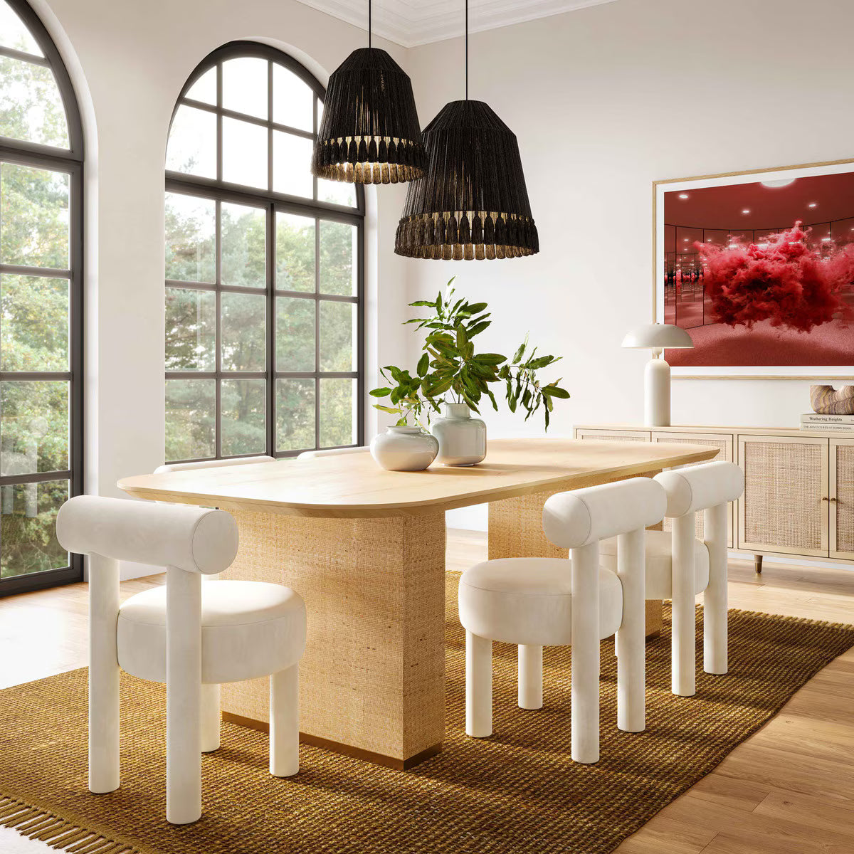 Chaise de salle à manger en velours crème Carmel