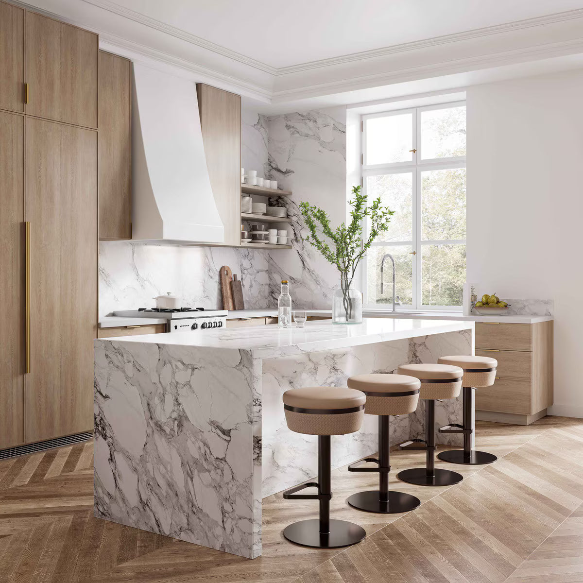 Tabouret ajustable en cuir végétalien tissé Astro Café au Lait