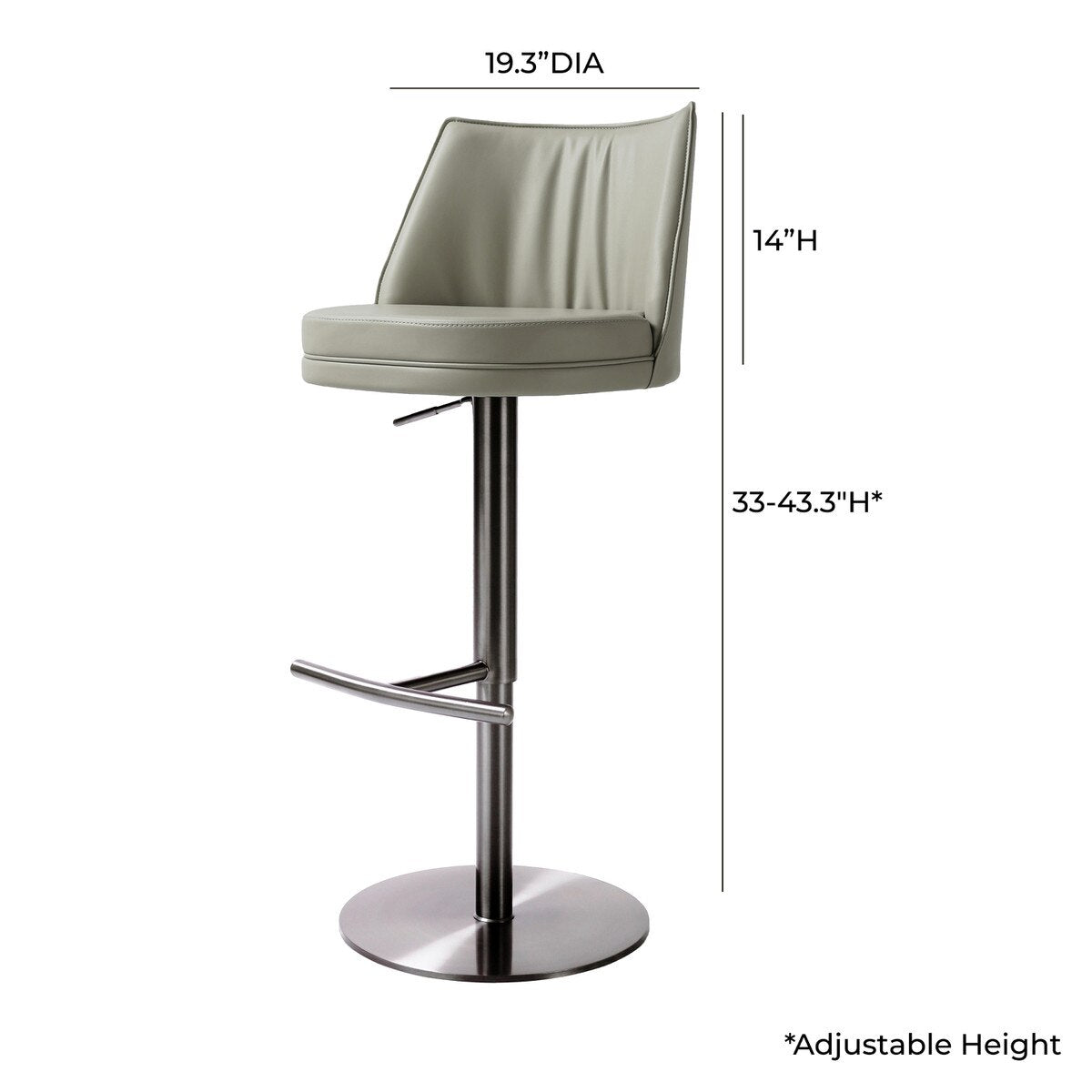 Tabouret réglable Gala Light Grey Performance en cuir végétalien sur noir