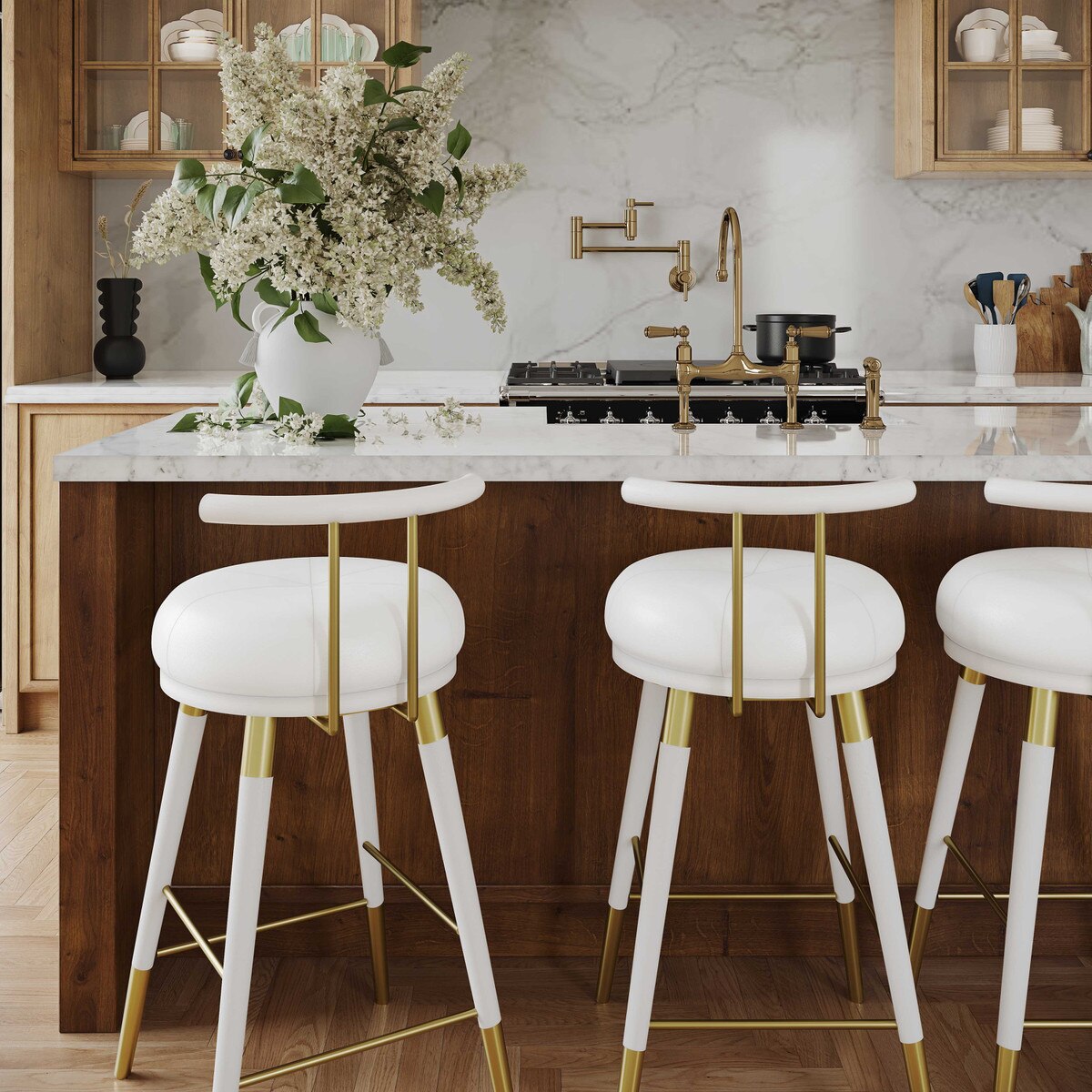 Tabouret de bar en cuir végétalien blanc Juniper Performance