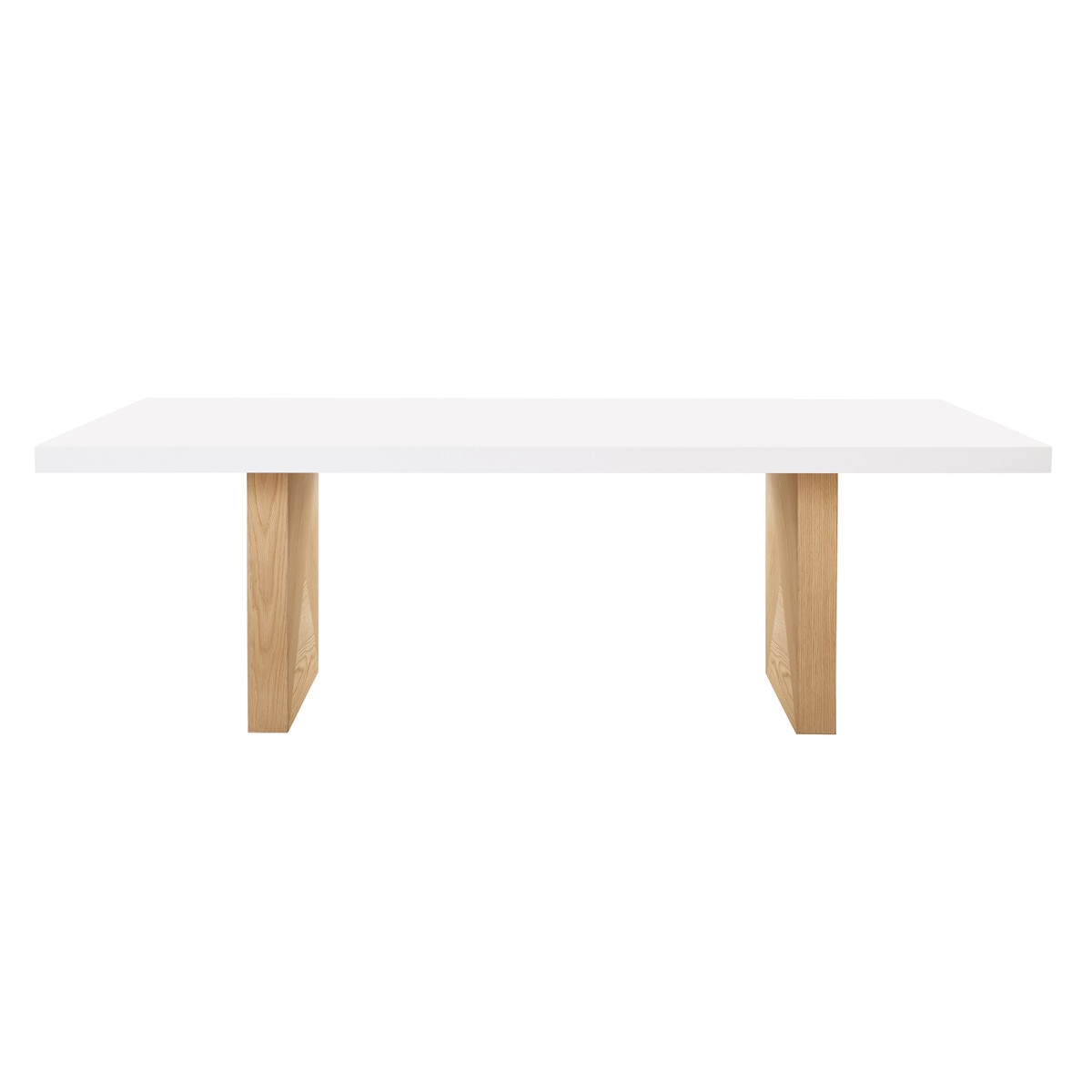 Table à manger rectangulaire Madeline en frêne blanc brillant et naturel de 92 po