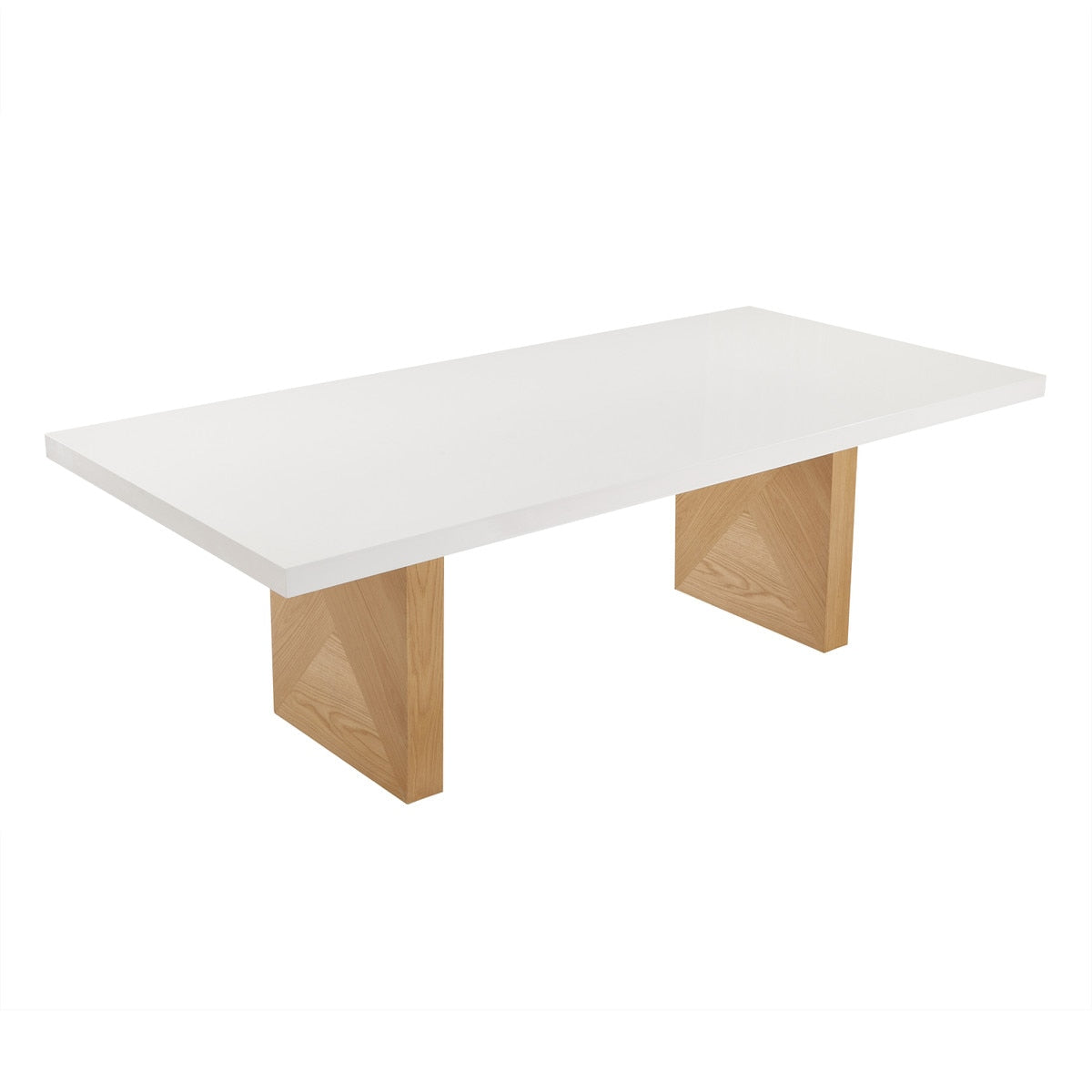Table à manger rectangulaire Madeline en frêne blanc brillant et naturel de 92 po