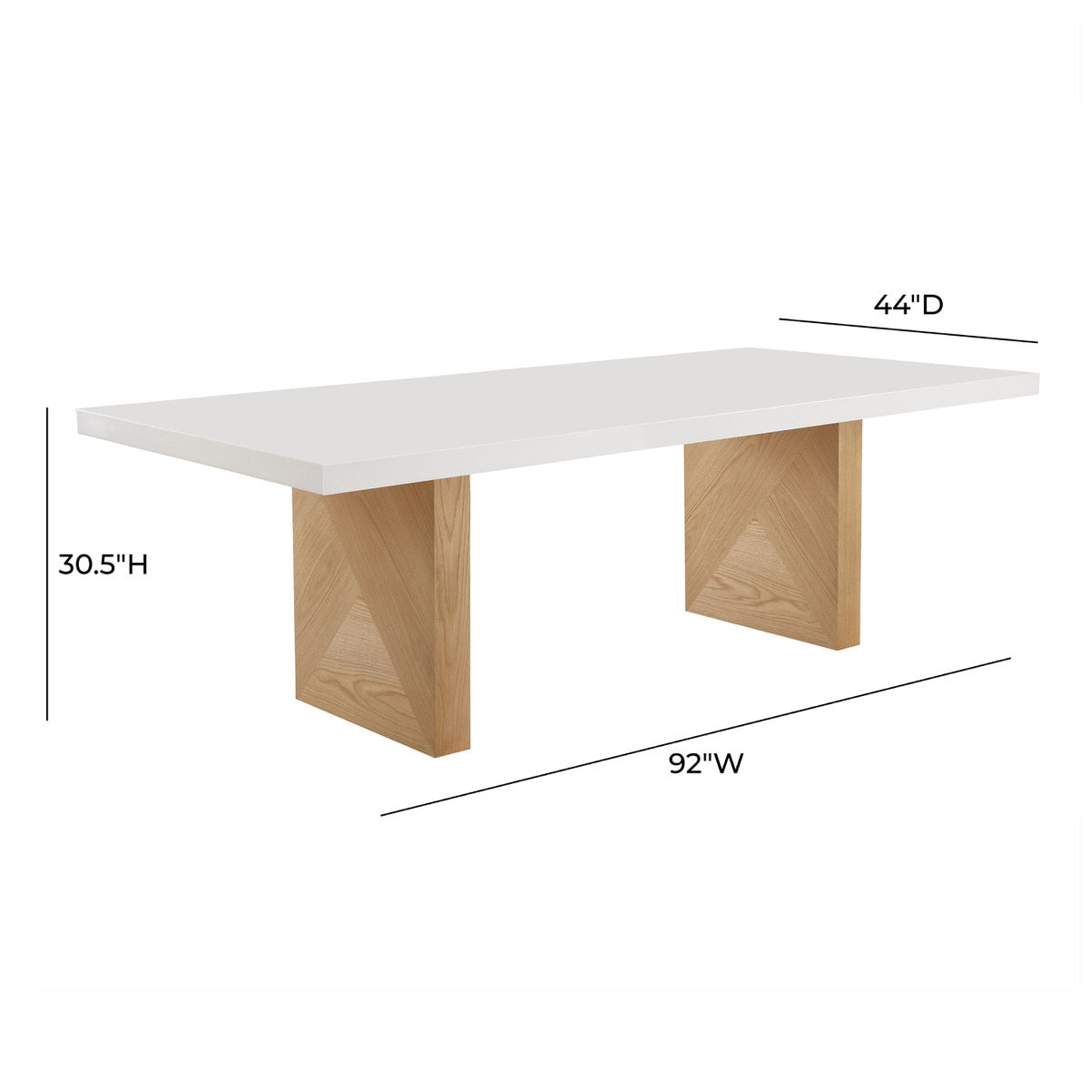 Table à manger rectangulaire Madeline en frêne blanc brillant et naturel de 92 po