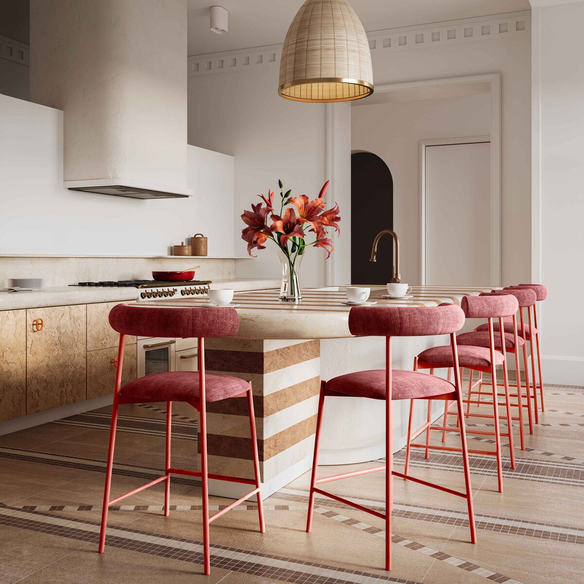 Tabouret de bar en velours mauve Liliana Performance
