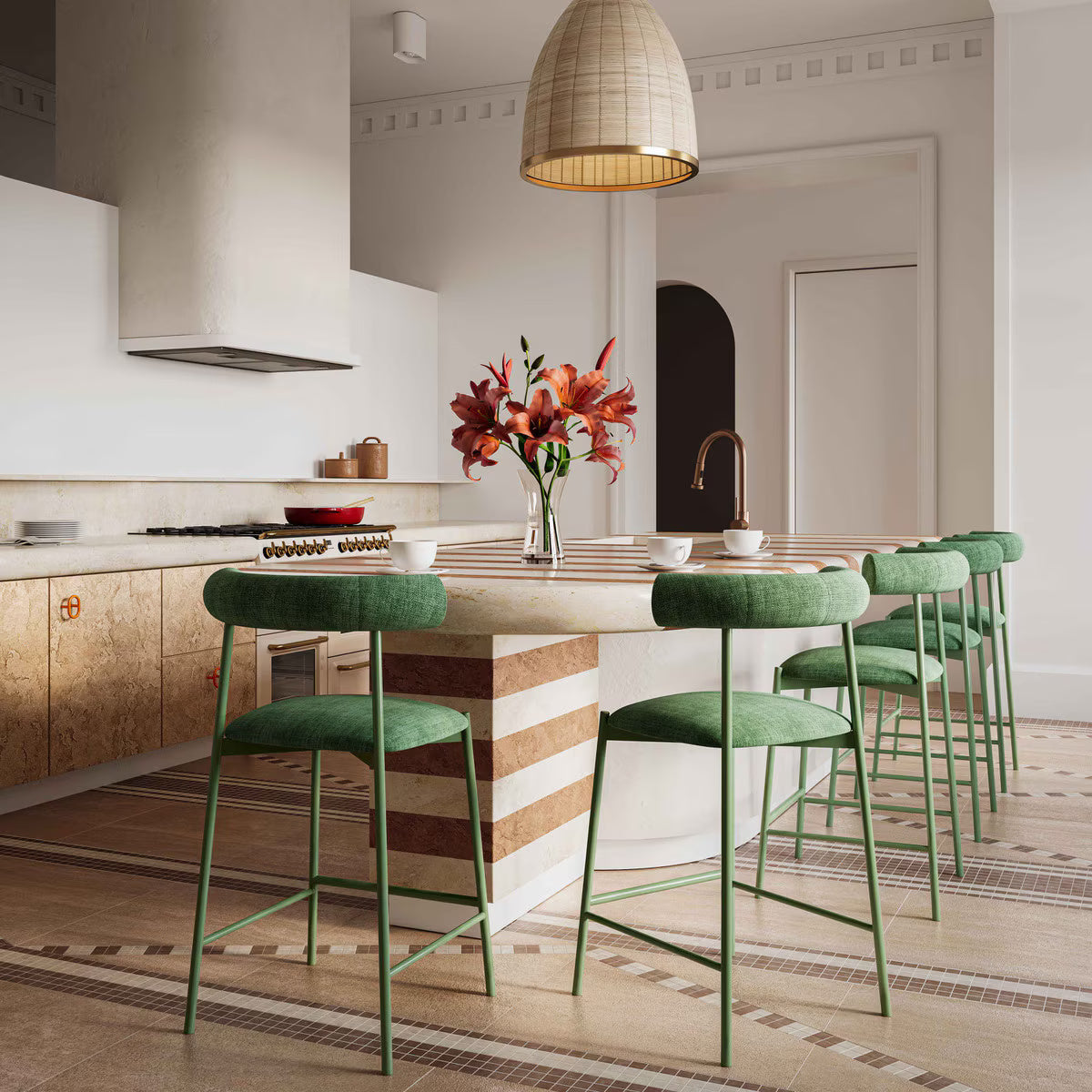 Tabouret de bar en velours vert forêt Liliana