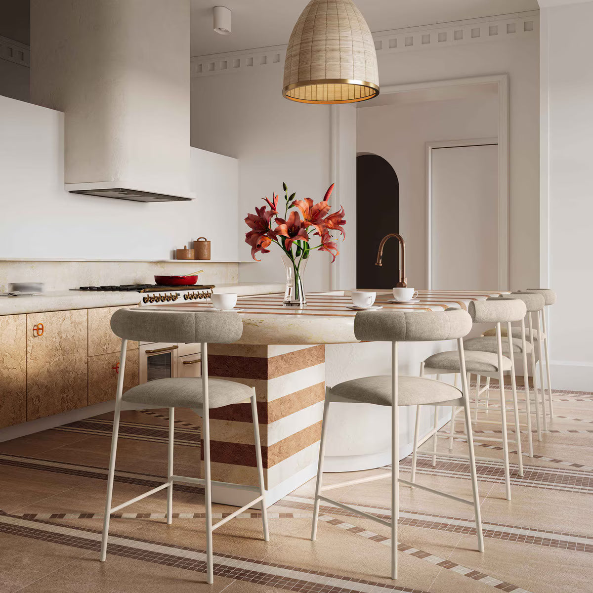 Tabouret de bar en velours taupe Liliana Performance
