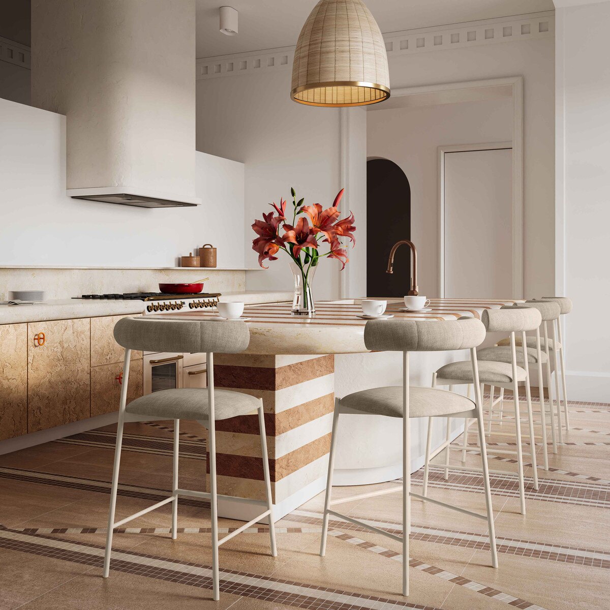Tabouret de bar en velours taupe Liliana Performance