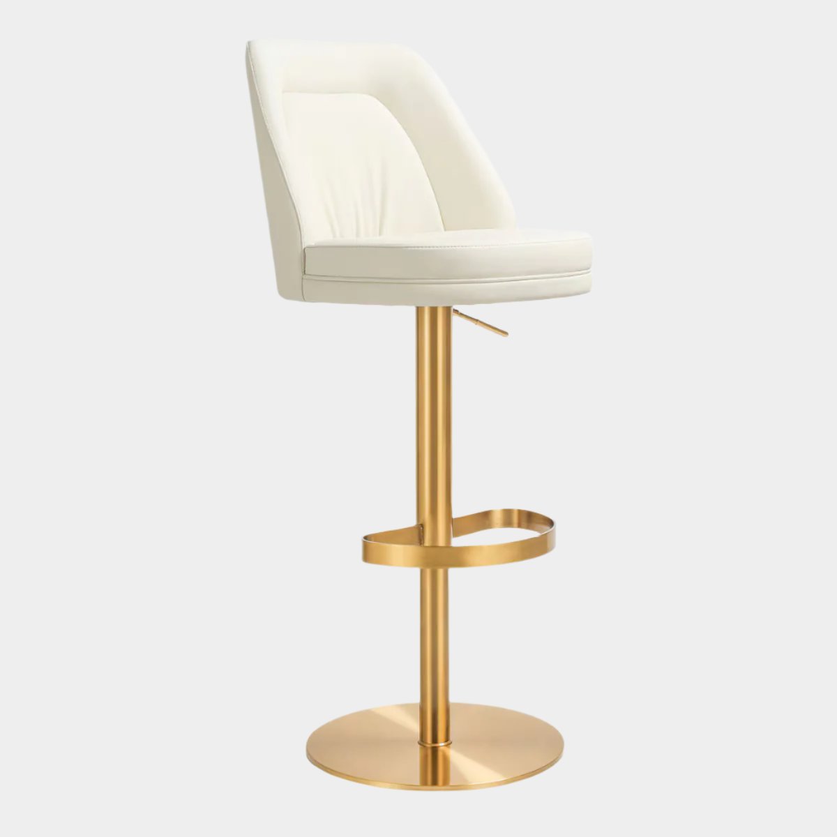 Tabouret pivotant réglable Maven Cream Performance en cuir végétalien et doré