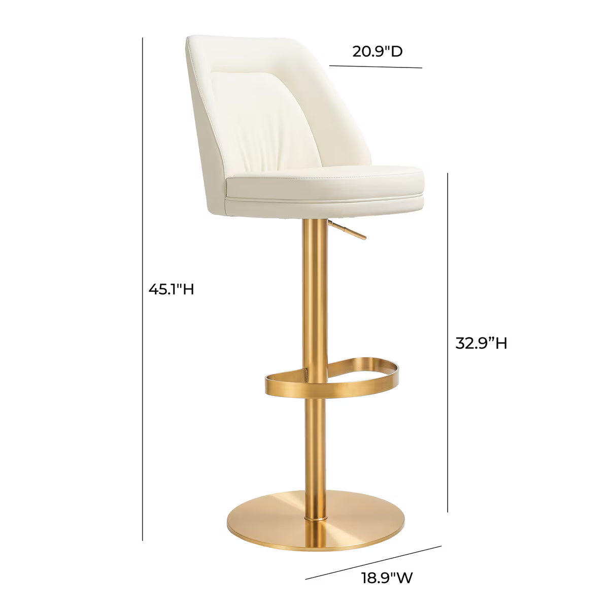 Tabouret pivotant réglable Maven Cream Performance en cuir végétalien et doré