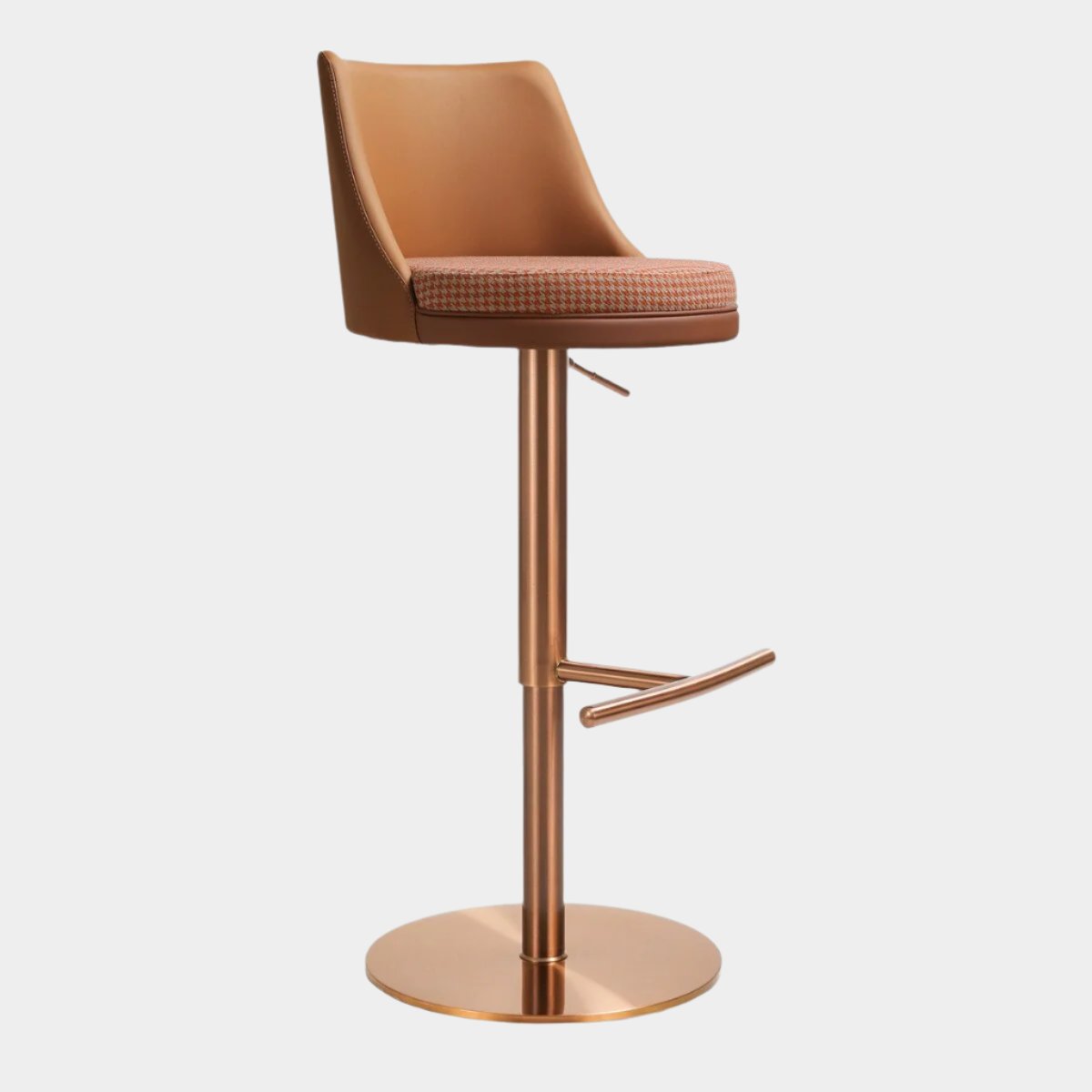 Tabouret pivotant réglable en cuir végétalien et pied-de-poule Reagan Café Au Lait Performance