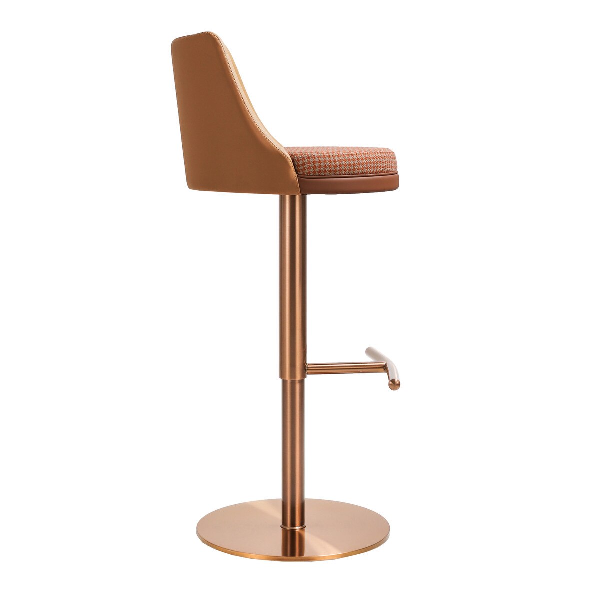 Tabouret pivotant réglable en cuir végétalien et pied-de-poule Reagan Café Au Lait Performance