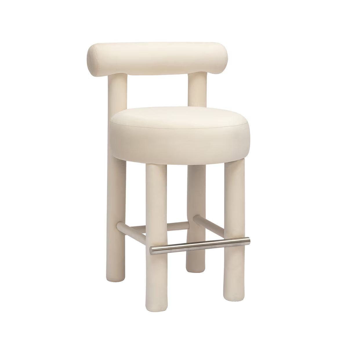 Tabouret de bar en velours crème Carmel