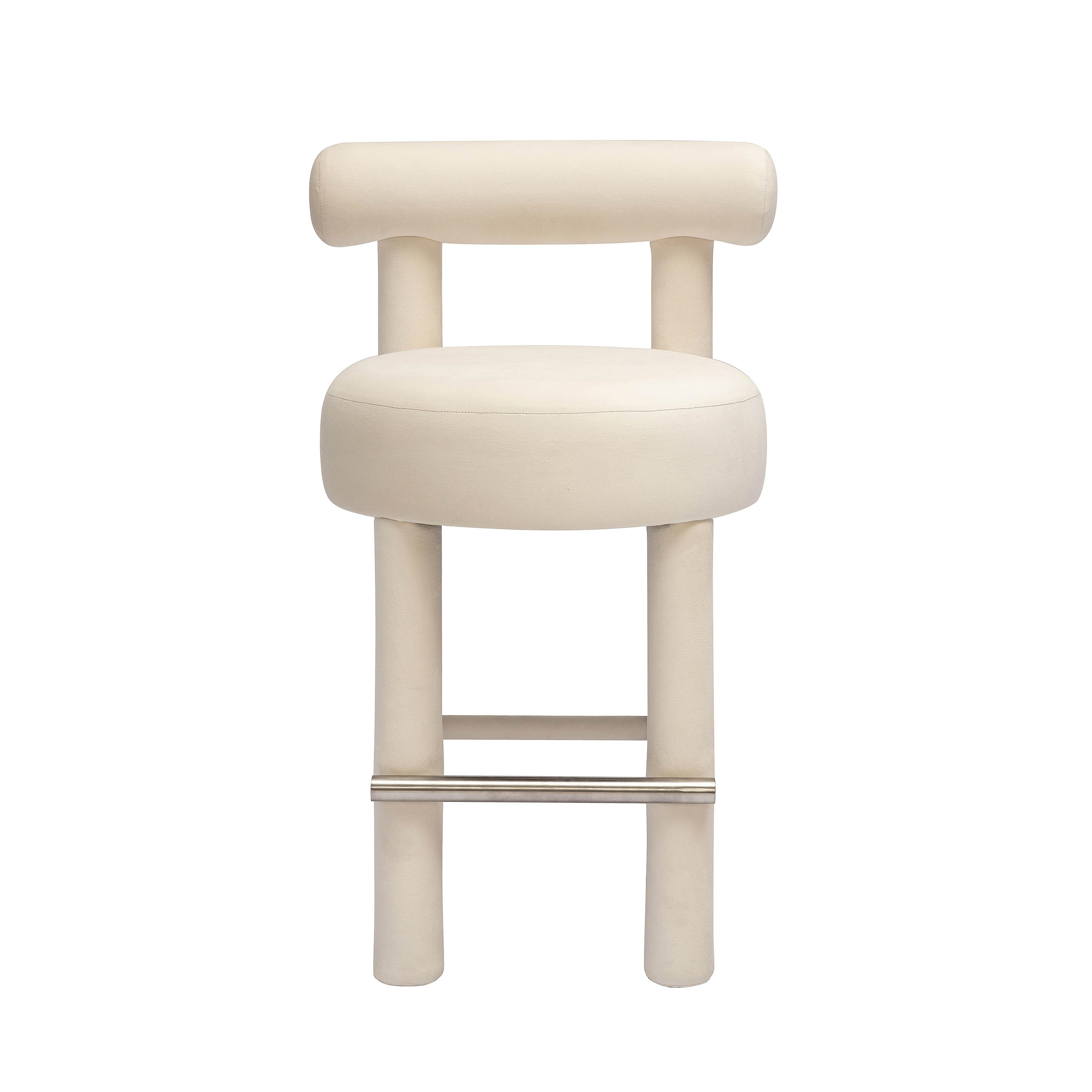 Tabouret de bar en velours crème Carmel