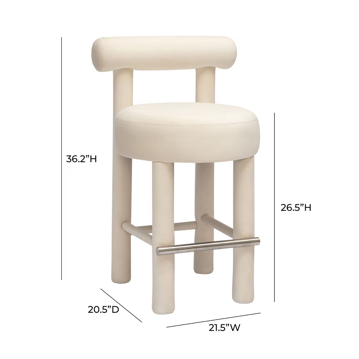 Tabouret de bar en velours crème Carmel