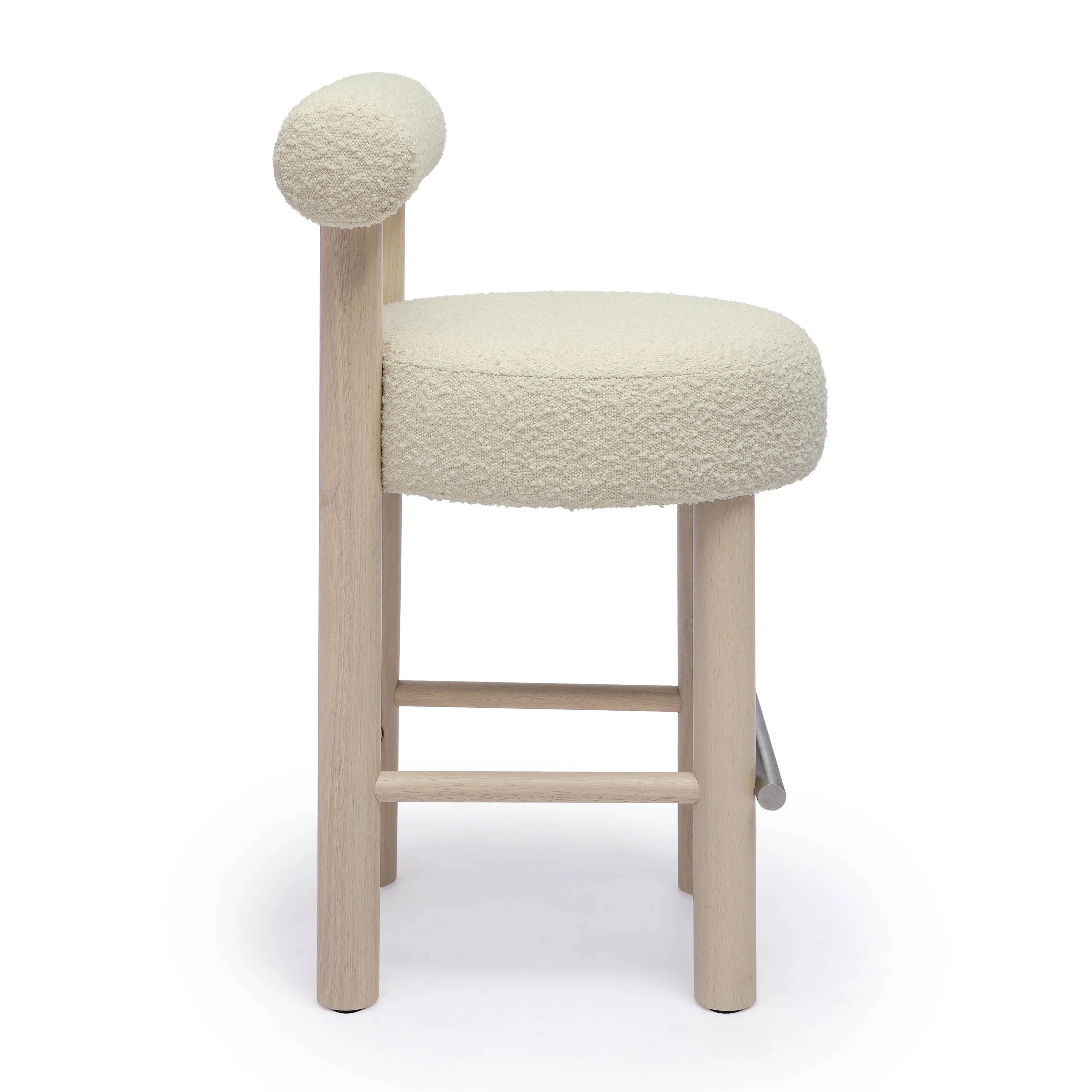 Carmel Cream Performance Boucle and Solid Wood Counter Stool